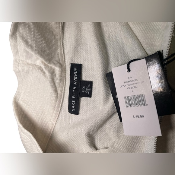 Saks Fifth Avenue New Men’s Long Sleeve Modal Blend Ecru Quarter Zip Size L - Picture 6 of 6